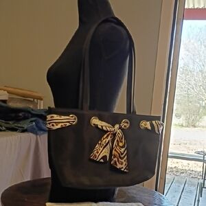 3/$25 Elegant Black Tote Bag with Scarf Accent